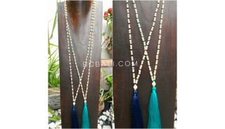 wooden beige bead tassels necklace long seeds 4color ethnic design 